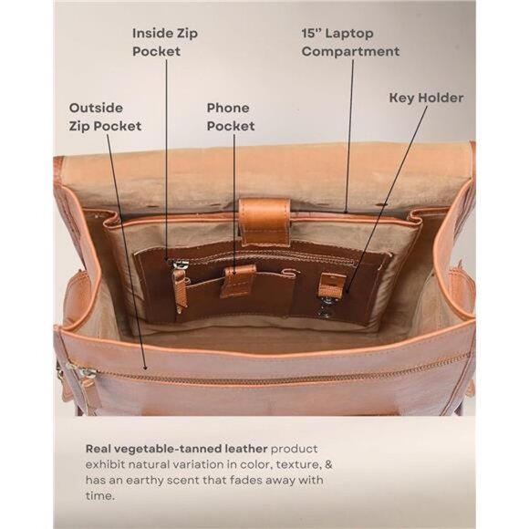 Genuine Leather Backpack for Men, 15 Inch Laptop Bag, Leather Travel Backpack main image 4